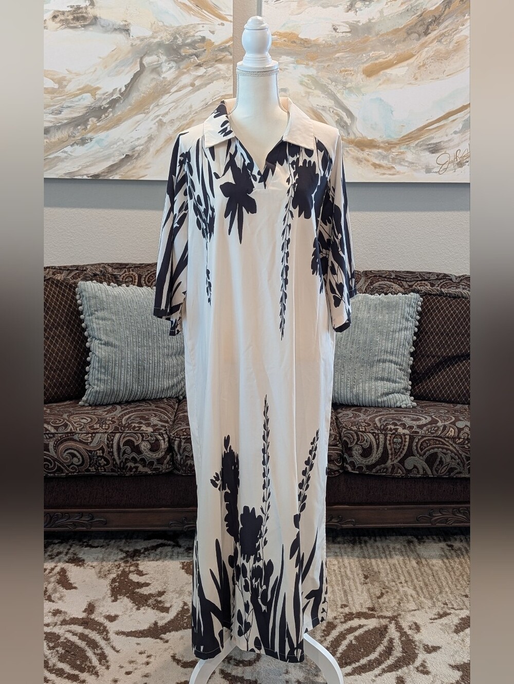 Cream Dress with Black Floral Print